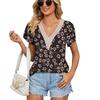 Женская футболка с v-образным вырезом и принтом, свободная футболка с рукавами-лепестками