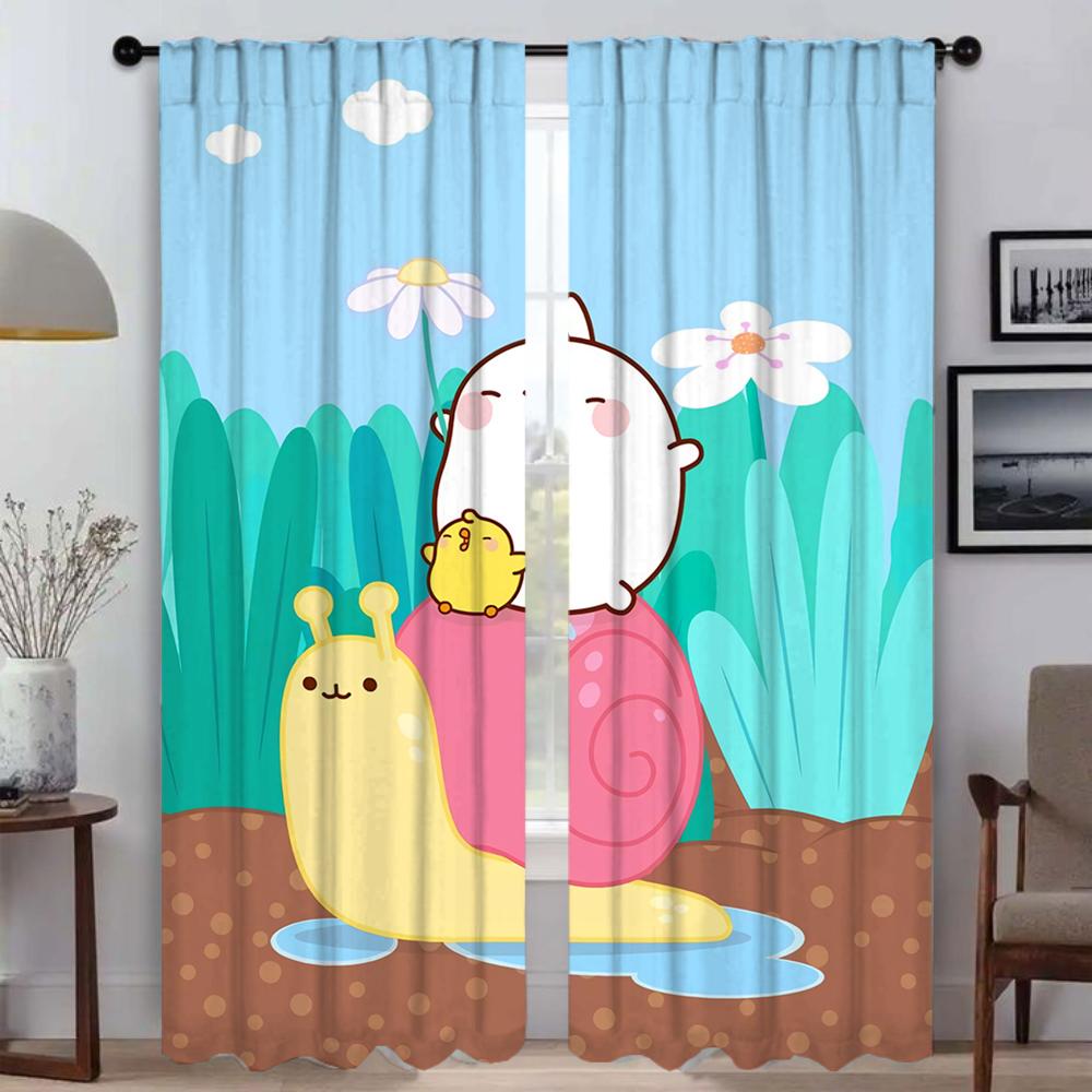 Kitchen Curtains 2 Pieces Molang Curtains for Living Room Curtain Shades Partition Halloween Decoration Tulle for Bedroom Camera