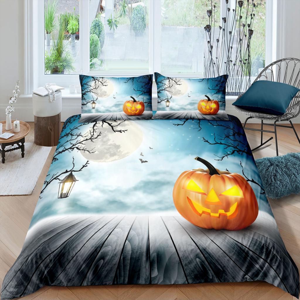 3D комплект постельного белья на Хэллоуин с тыквой и призраком, пододеяльник, наволочка, 2/3 шт., AU/DE/EU/US, полный размер, мягкое и легко чистящееся украшение для спальни
