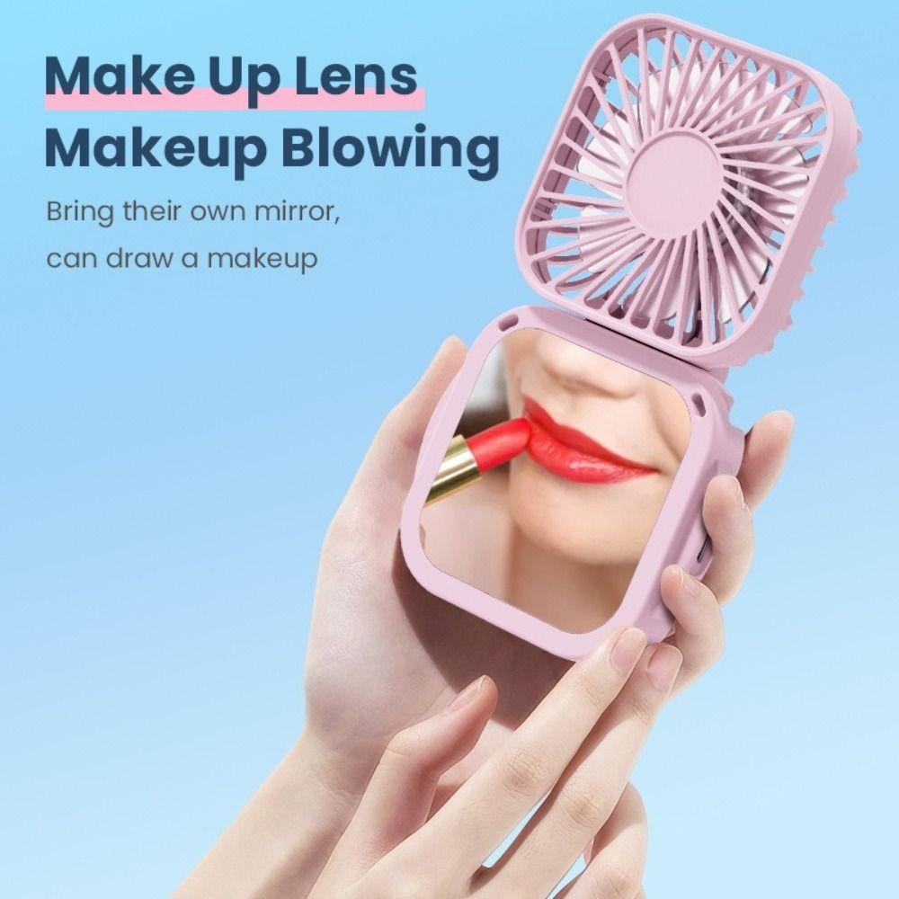 Adjustable Portable Handheld Fan With Vanity Mirror Pocket Fan Personal Desk Fan Summer Gift