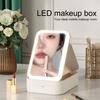Cosmetic Storage Box with LED Light Mirror Adjustable 3 Light Modes Rechargeable Multi Compartments Jewelry Case Outdoor Travel Makeup Organizer