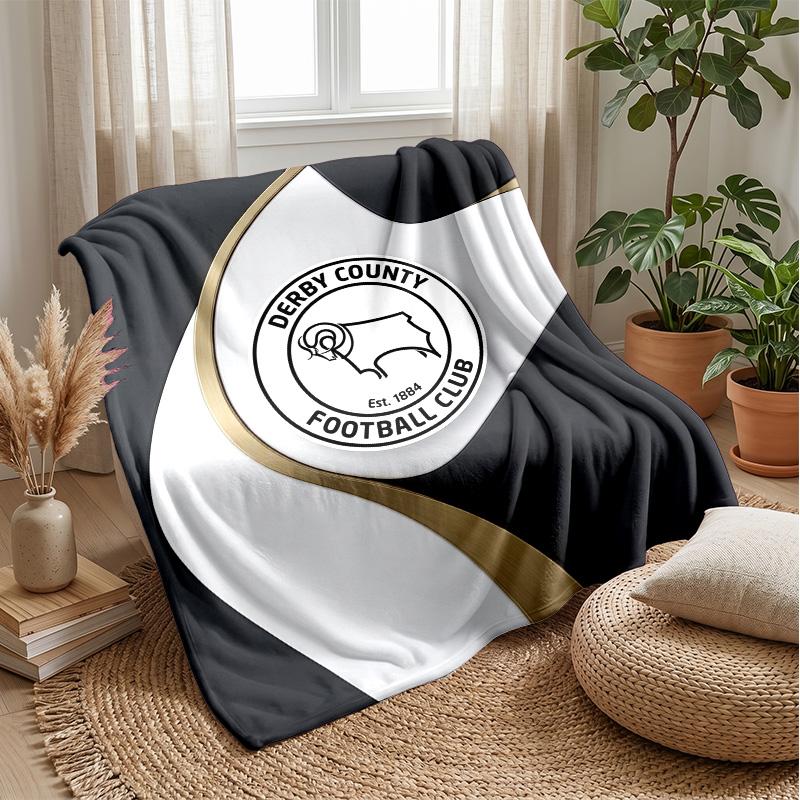 Derby County Football Print Flannel Blanket, Soft Warm Lightweight Throw Blanket for Sofa Bed Camping