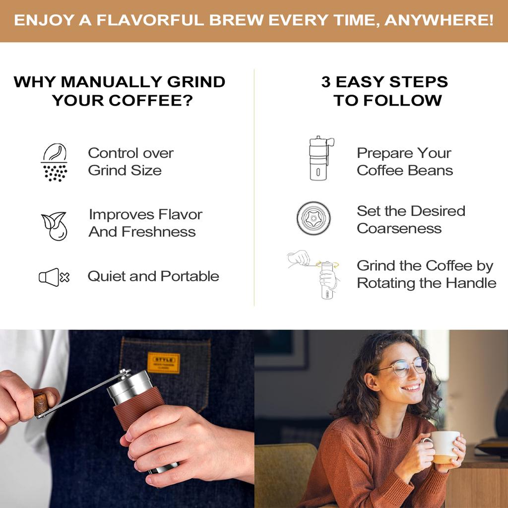 Leeseph Manual Coffee Grinder, Stainless Steel Versatile Hand Crank Mill, Coffee Machine Accessories for Espresso, Turkish Brew