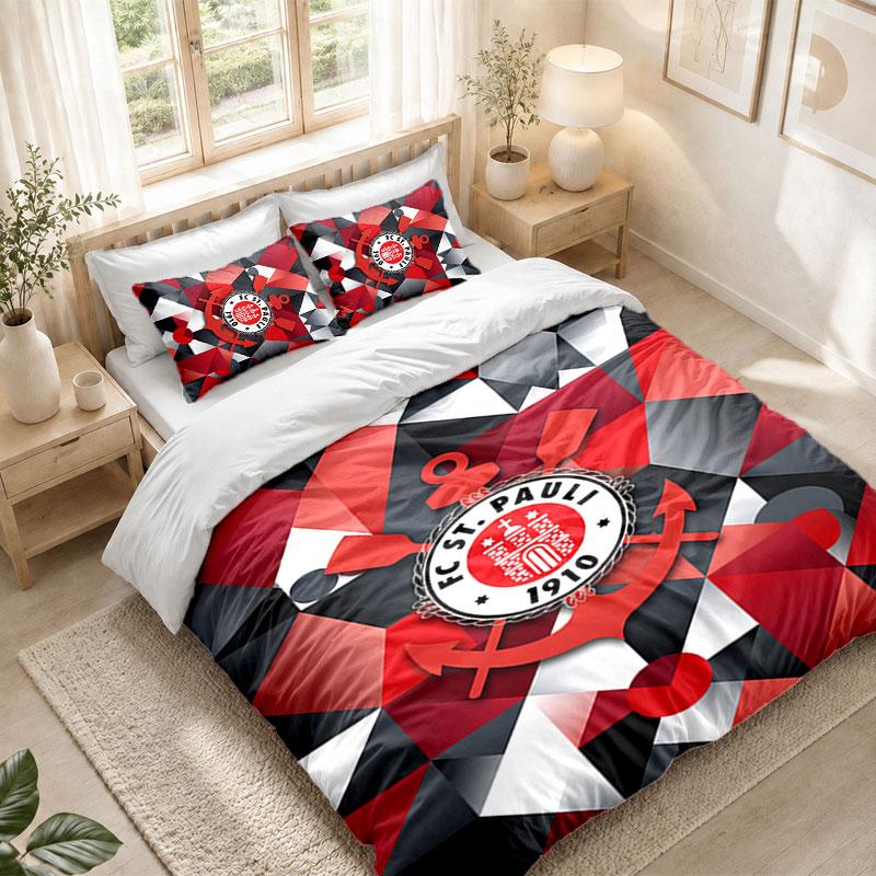 Bedding Set 1 Duvet Cover 2 Pillowcases FC St. Pauli Football Print Bedroom Home Decoration