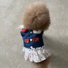 with Leash Dog Harness Dress Heart Print Pet Dress Denim Puppy Princess Skirt  Outdoor Walking