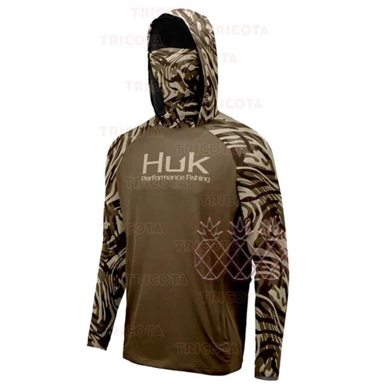 Mens Camo Fishing Hoodie With Face Cover UPF 50 Sun Protection Quick Dry Long Sleeve Outdoor Performance Shirt