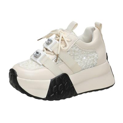 Модные Новые Массивные Кожаные Женские Блестящие Повседневные Туфли 6 СМ Высокая Платформа Клиновидный Каблук Кроссовки Женские Женские Весна Осень Обувь для Скейтборда