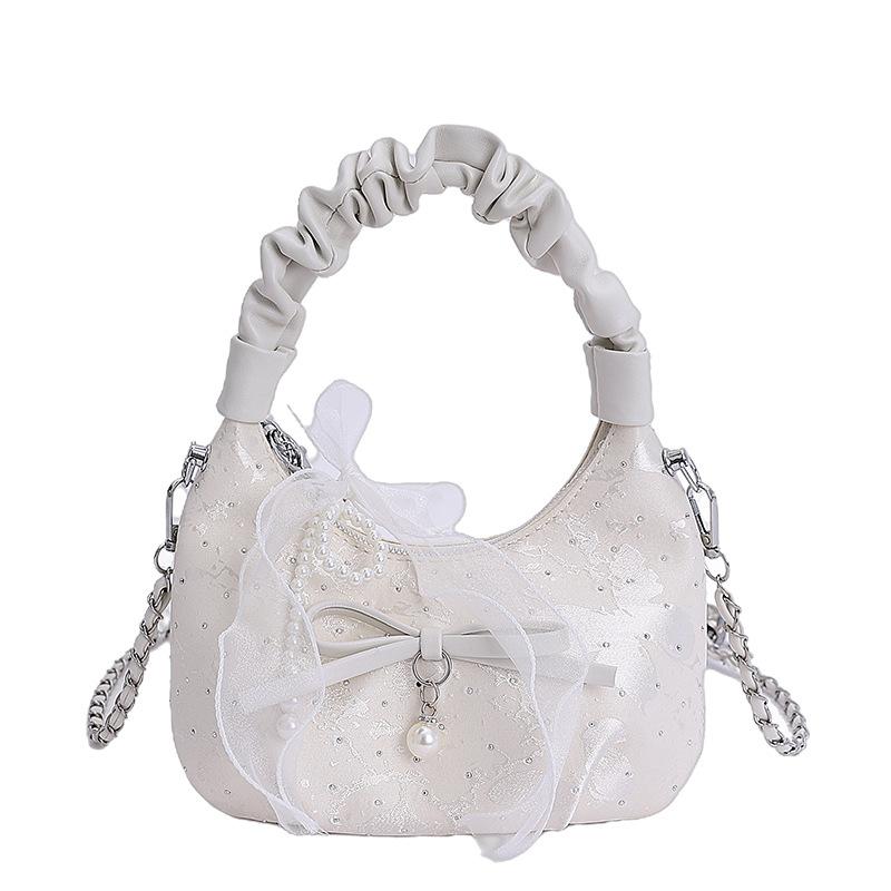 Летняя сумка-тоут в иностранном стиле с плиссировкой, женская, новая 2025, нишевая, универсальная, с бриллиантами, повседневная, на цепочке, на плечо, мессенджер