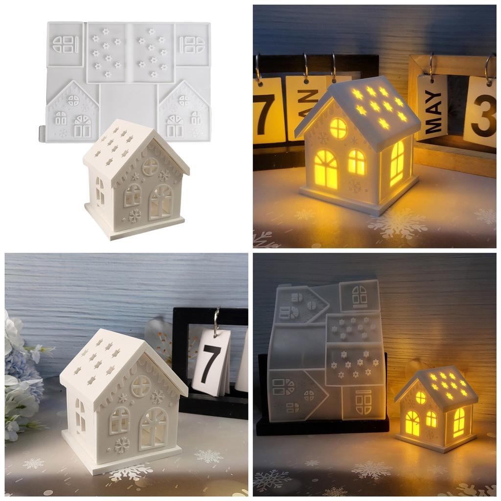 Christmas House Silicone Mold Resin Crafting Moulds Silicone Ornament Moulds Candle Holder Molds for Hand-Making Craft