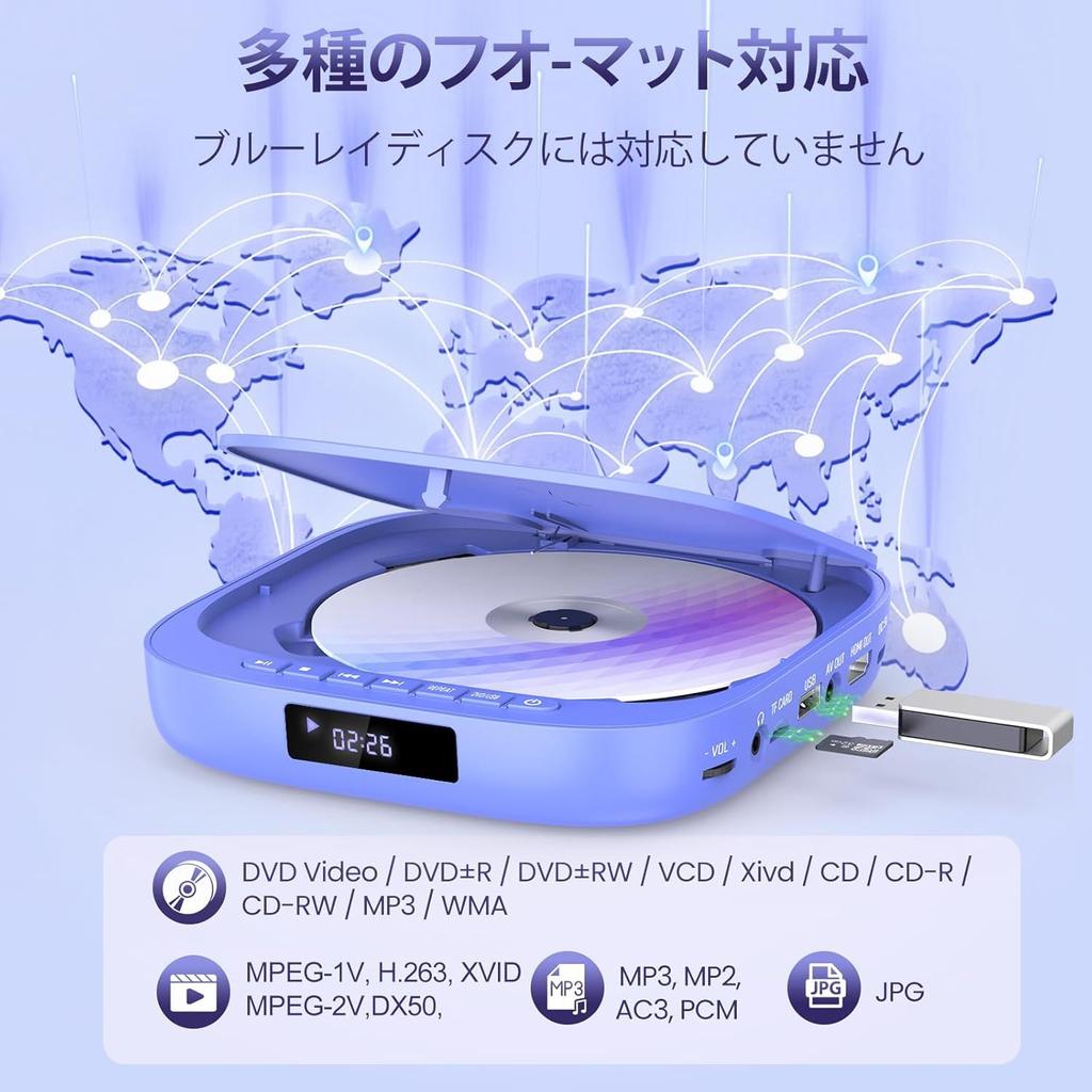 Mini DVD Player with 1080P Playback Region CPRM No Card Japanese Instruction Manual Included Support, DVD/CD Only, Free, Compatible, Blue-ray, USB/TF