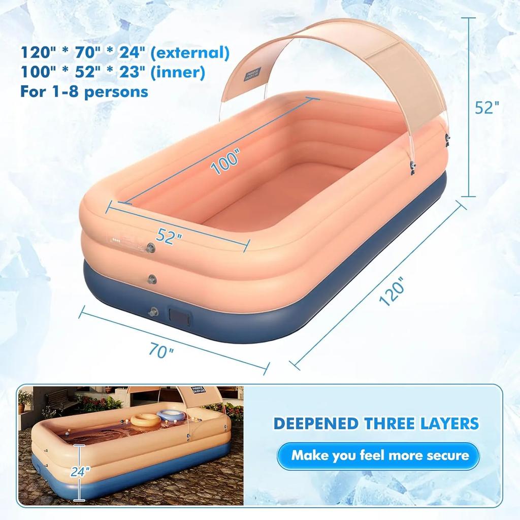 Надувной бассейн с навесом, Очень большой надувной семейный бассейн со встроенным насосом, работающим от батареек, для сада на открытом воздухе