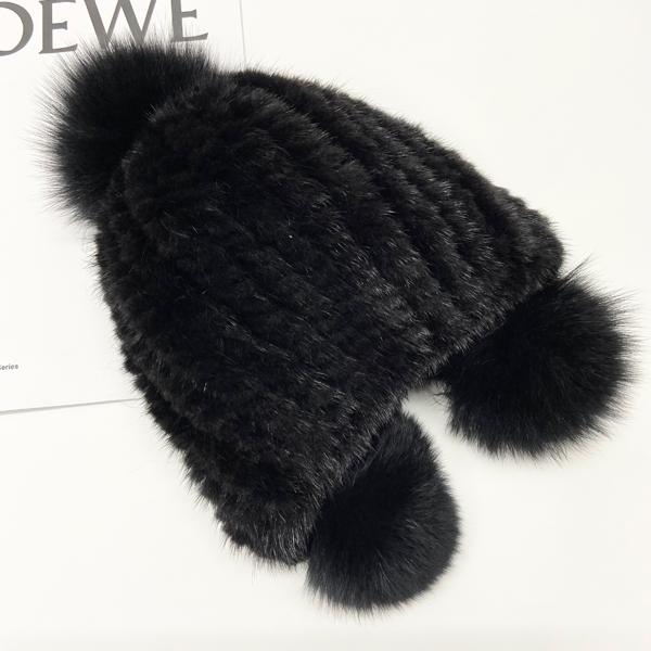 Kids Warm Winter Hats Natural Mink Fur Knitted Beanies 3 Balls Stylish Outdoor Snow Earflap Hats