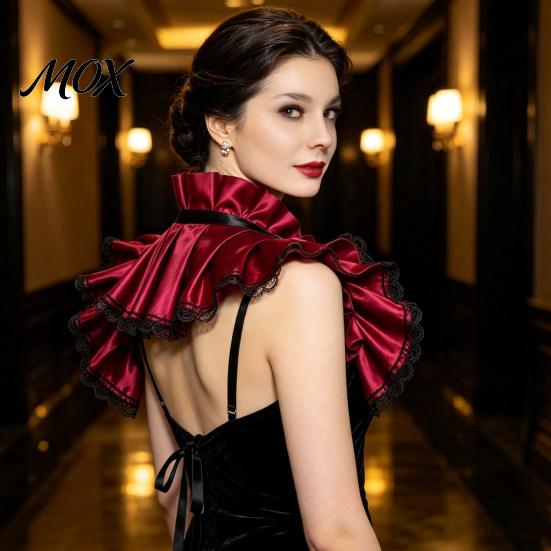 Fashion Neck Decor Vintage Victorian Ruffled Shrug Shawl, Gothic Fake Collar Shoulder Wrap Adjustable Ribbon Tie Capelet with for Cosplay Costume