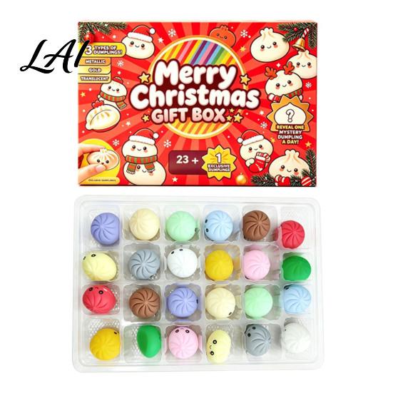 24 Days Countdown Box Merry Christmas Dumpling Gift Box Xmas Advent Calendar with Stress Relief Squeeze Toys Steamed Bun Toy