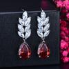 CMM Exquisite Red Waterdrop Zirconia Leaf Shape Drop Earrings