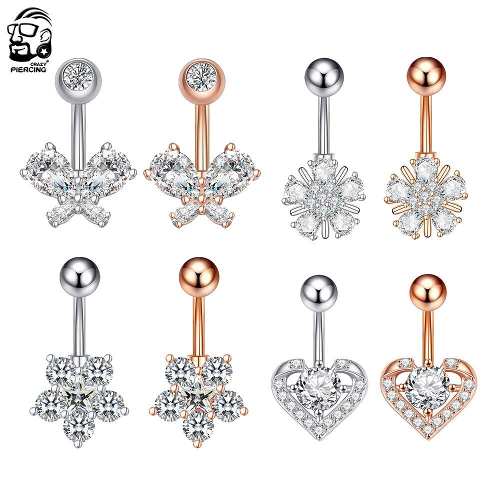 Кольца для пупка из стали 316L в форме бабочки, в форме сердца, снежинка, циркон, кольцо для пирсинга пупка, женское кольцо для пирсинга живота, ювелирные изделия