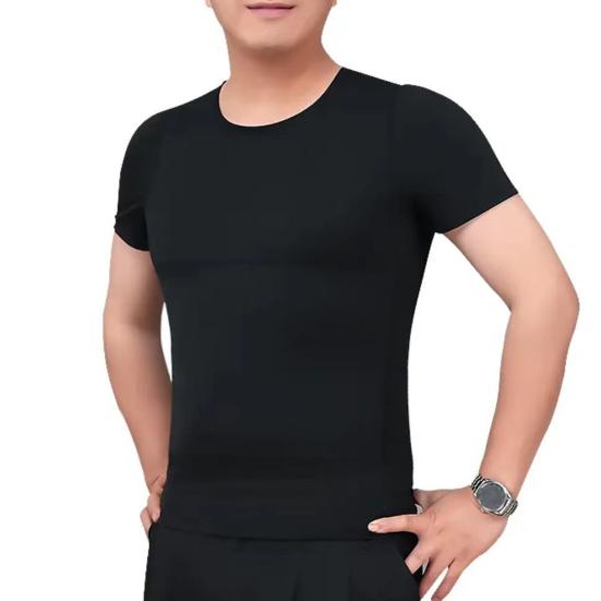 Мужская облегающая футболка Yousheng, дышащая, с коротким рукавом, для контроля живота, однотонная, с круглым вырезом, для спорта, повседневной носки