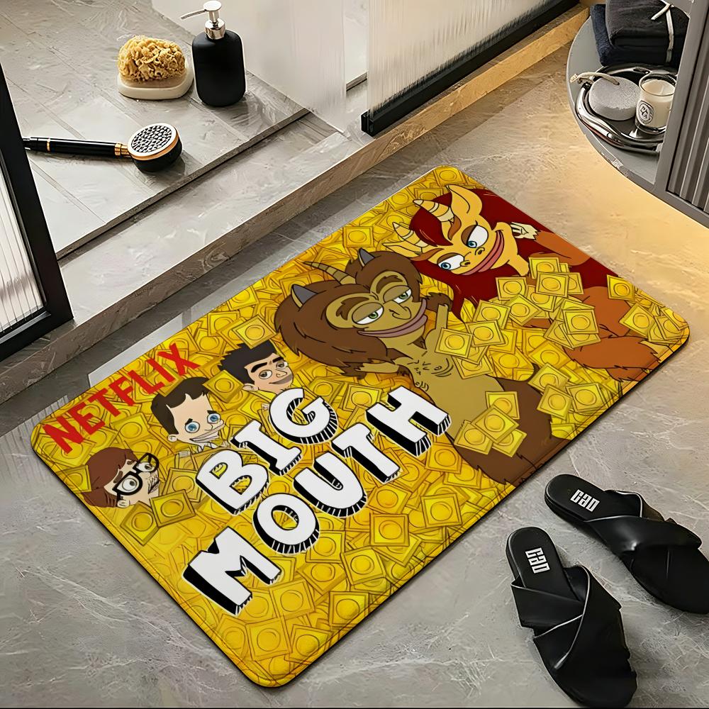Cartoon B-Big M-Mouth Floor Mat Soft Flannel Floor Mat Suitable for Entryways, Living Rooms, Bedrooms, and Bathrooms