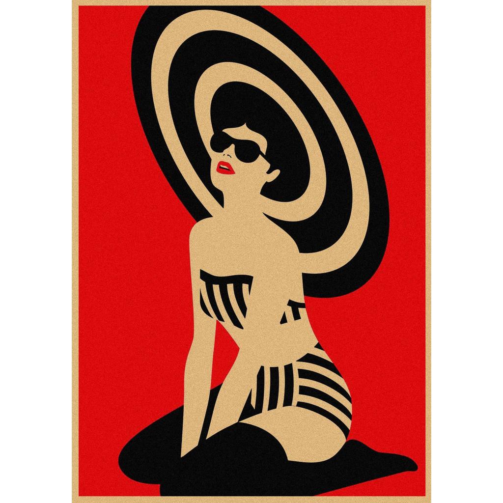 Malika Favre Retro Girl Illustration Kraft Paper Poster for Bar or Cafe Wall Decor