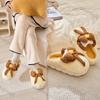 Модные женские плюшевые тапочки Зимние теплые мультяшные тапочки с бантом Закрытый носок Нескользящие пушистые домашние тапочки Женские тапочки для дома для спальни