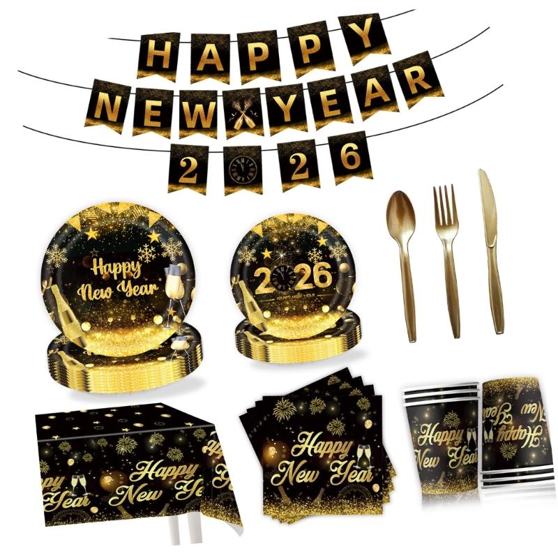 2026 Celebration Paper Plates Set Heat Resistant Coating Easy Cleanup Design