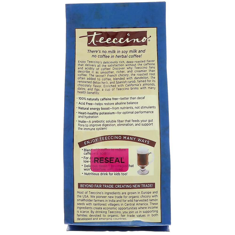 Teeccino Chicory Herbal Coffee Medium Roast Dandelion Caramel Nut Caffeine-Free 284g