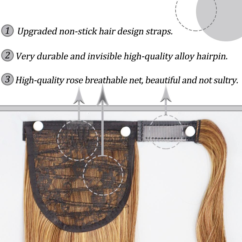 MISS WIG Synthetic Long Straight Hair Extension Wrap Around Clip In Heat Resistant Fiber Ponytail Natural Pony Tail for Women