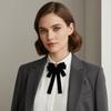 Simple Velvet Black Ribbon Pin Rhinestones Beads Black Bow Necktie Pin Pearl Funerals Memorial Pin Men