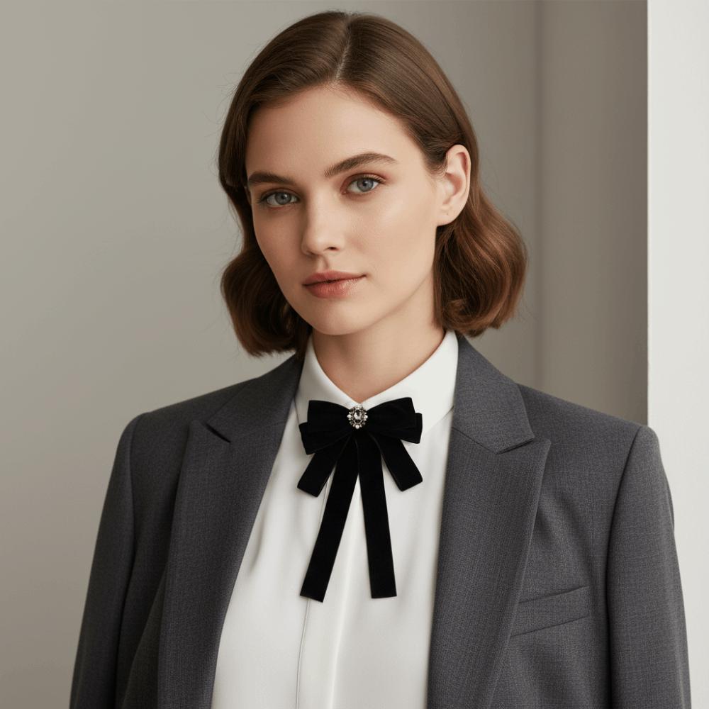 Simple Velvet Black Ribbon Pin Rhinestones Beads Black Bow Necktie Pin Pearl Funerals Memorial Pin Men