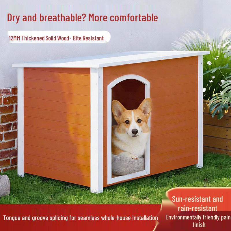 Solid Wood Dog House Villa: Rainproof Outdoor Kennel for Small to Medium Dogs, All-Season Dog Den