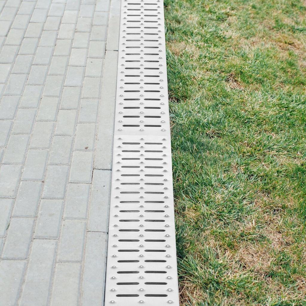 Trench Drain System, Channel Drain with Metal Grate, 150x130 mm HDPE Drainage Trench, Black Plastic Garage Floor Drain, 3x39 Trench Drain Grate, with