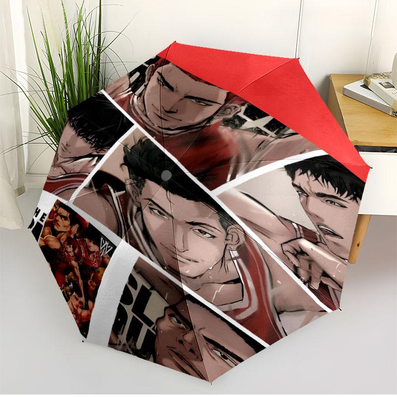 SLAM DUNK Print Automatic Open Close Umbrella, Portable Foldable Umbrella, for Outdoor Commute Camping Trip, Ideal Birthday Gift
