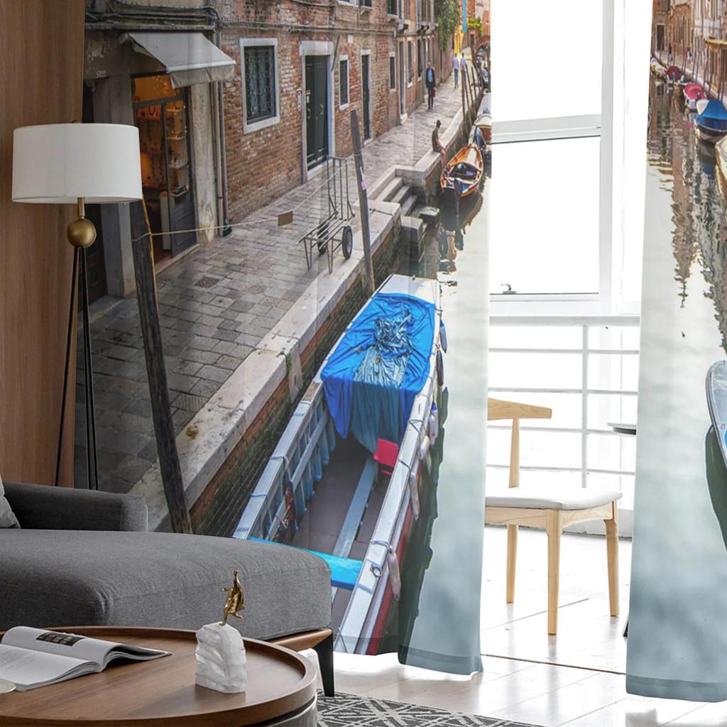 City River Boat House Modern Printed Tulle Curtains for Bedroom Balcony Window Decor Creative Fashion Home Sheer Curtain