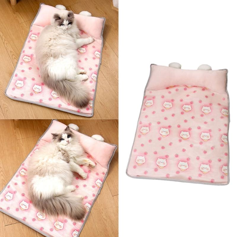 Lovely Pattern Pet Cooling Mat For Small Dog Cats Soft Ice Silk Fabric Bedding Machine Washable Nonslip Design Pet Bed