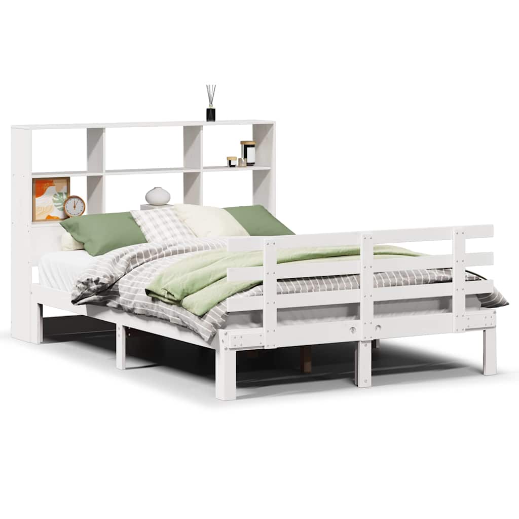 Solid Wood Bed with Shelf Without Mattress White 160x200 cm Pine