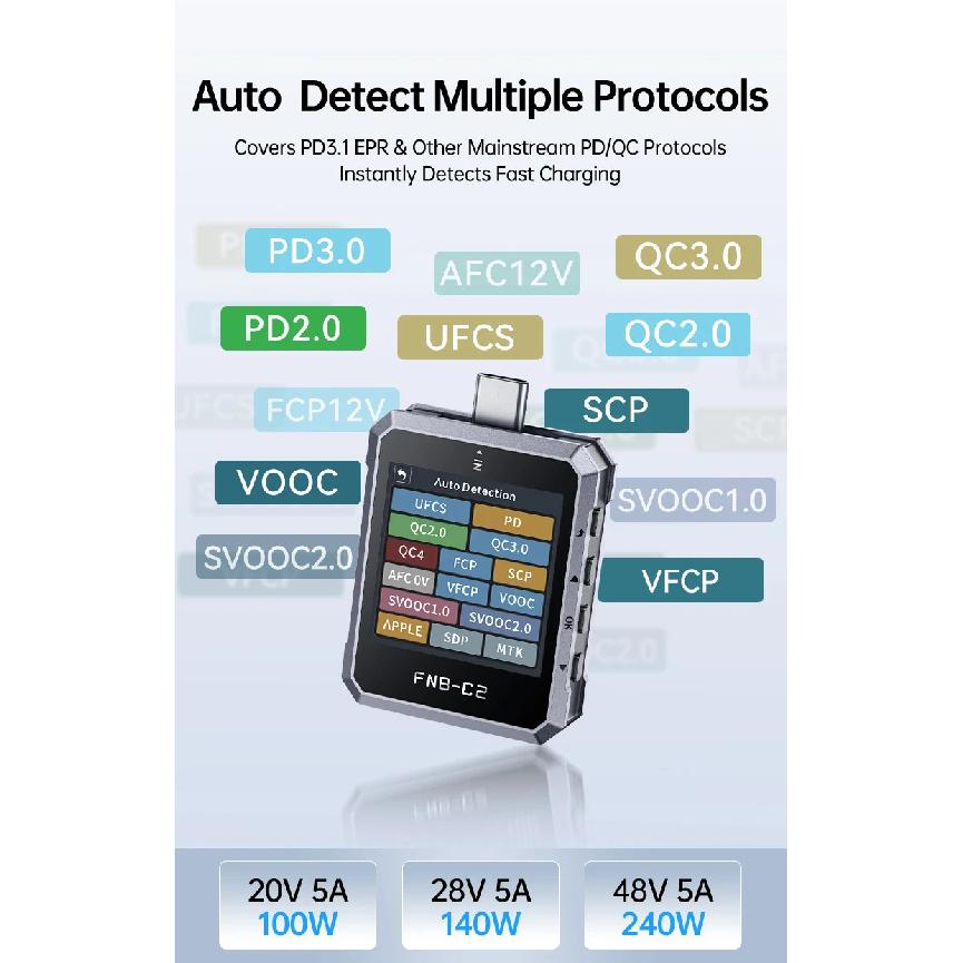 FNIRSI FNB-C2 Портативный Type-C Быстрая Зарядка измерение PD3.1 QC5.0 Макс. Мощность 240 Вт Цифровой Мощность, Смартфоны и USB Зарядные Устройства