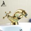 Bidet Faucets Europe Style Gold Bidet Faucet Bathroom Dual Handle Single Hole Bathroom Gold Mixer Taps Hot And Cold Tap WF-7313K