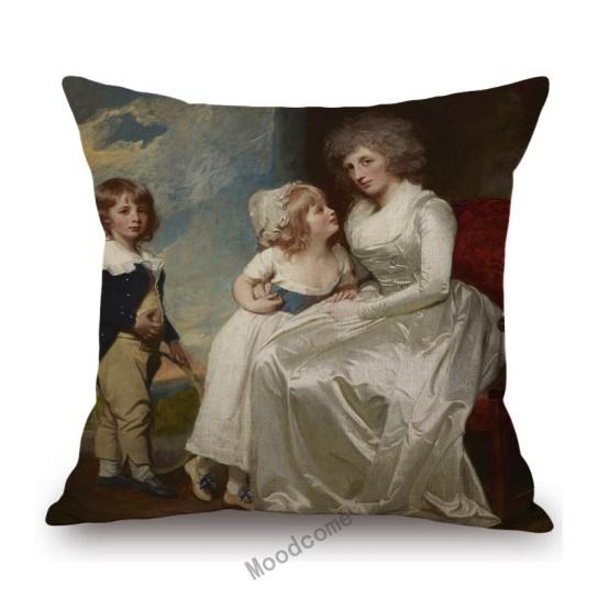 Royal Ancient European Elegant Madame Lady Princess Family Party Portrait Oil Painting Decorative Pillow Sofa Cushion Cover
