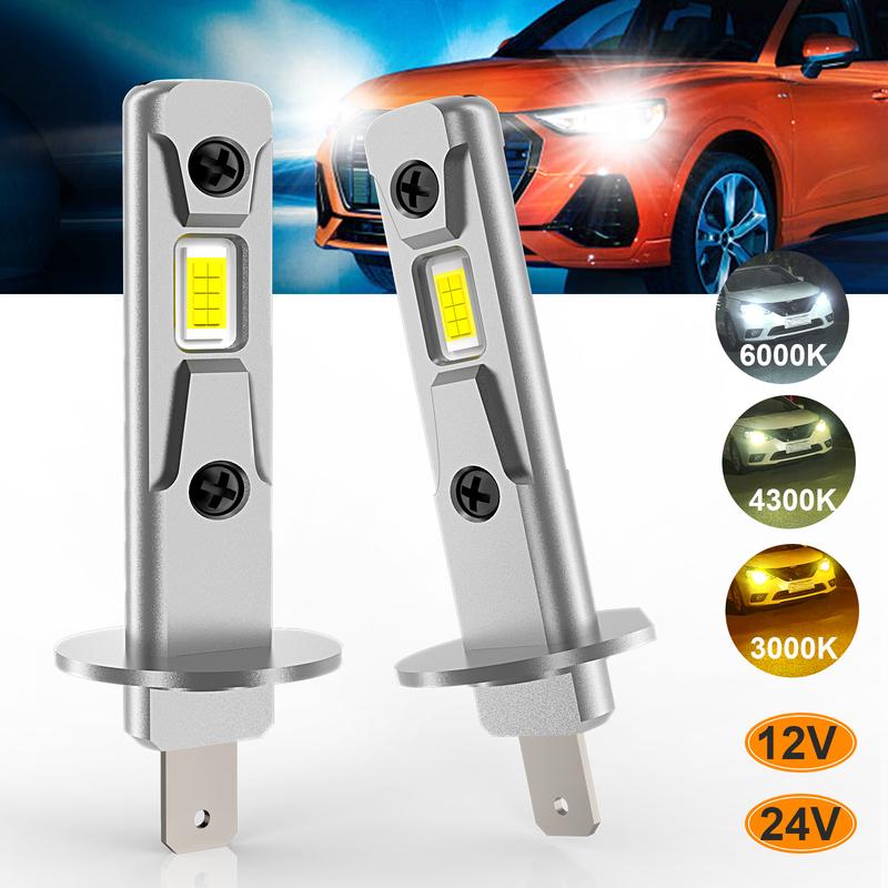 IVOTOW 2 Pack H1 LED Bulbs Canbus Error-Free Mini Fanless Car Headlight Replacement 12V/24V CSP 3000K Yellow/4300K Warm White/60