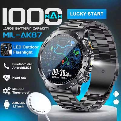 Новые прочные смарт-часы военного класса AK87 со встроенным аккумулятором 1000 мАч, GPS, светодиодным фонариком, Bluetooth-звонком, для плавания, мужские спортивные смарт-часы