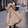 Women Fall Winter Jacket Coat Parka Thicken Cotton Liner Medium Long Hooded Fur Collar Adjustable Waist Solid Color M-6XL