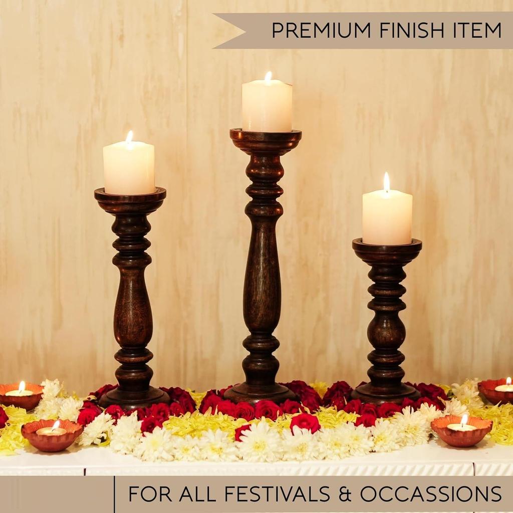 Деревянный подсвечник с 3 бесплатными свечами для украшения дома и стола. Лучший подарок ручной работы на Рождество Новый