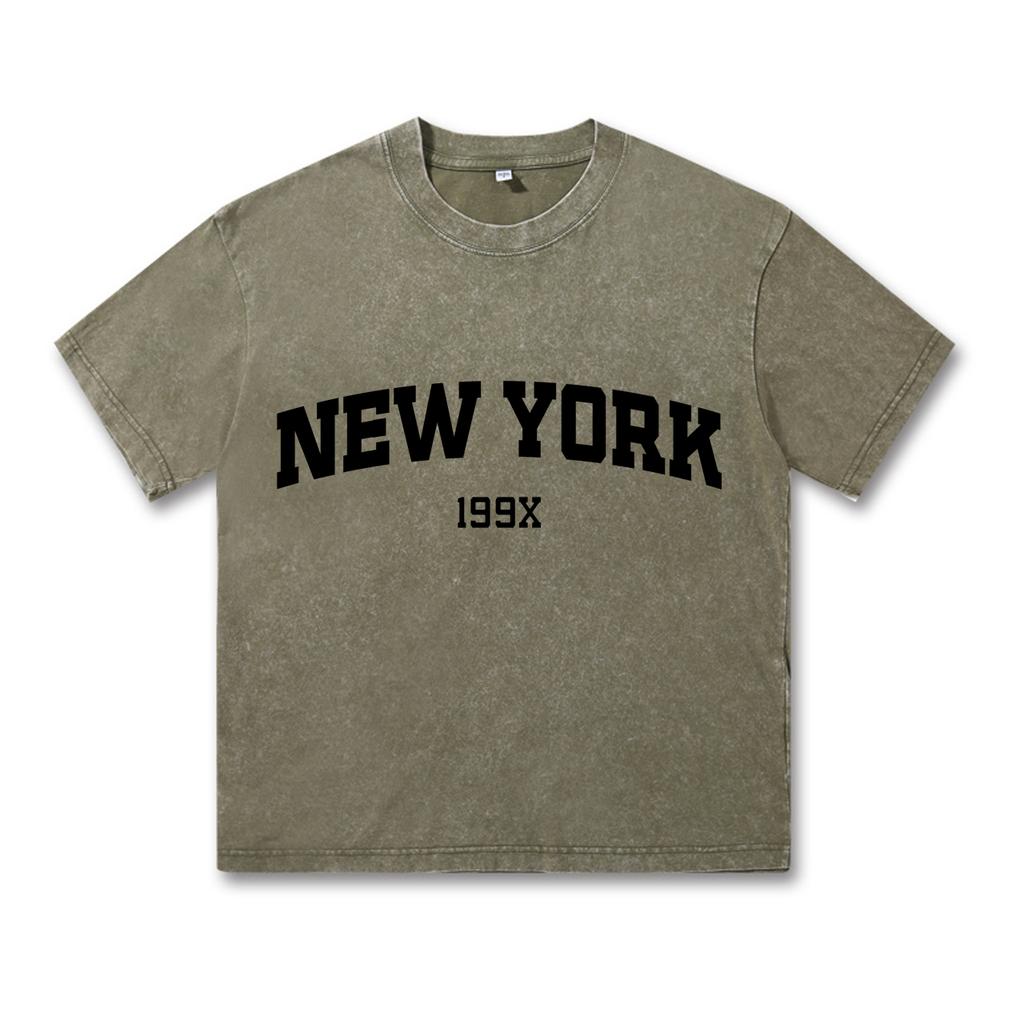Ретро-стираная винтажная футболка New York 199X Футболка с принтом для парной моды Спортивная футболка Harajuku Повседневная хлопковая свободная уличная футболка