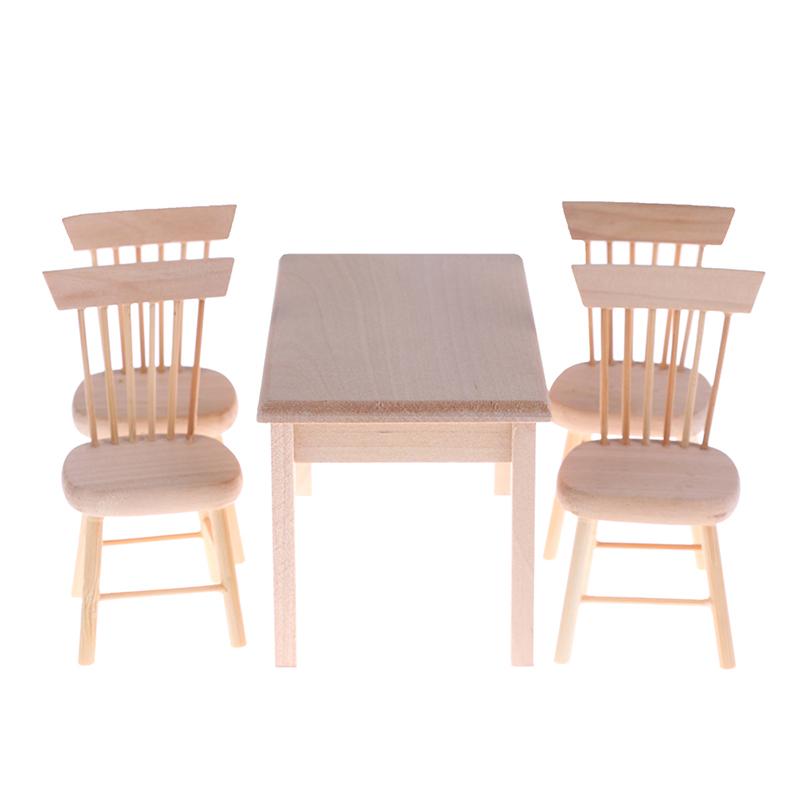 1Set Dining Table Chair Model 1:12 Dollhouse Mini Wooden Furniture Toy Set