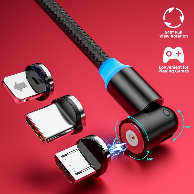 Магнитный зарядный кабель с вращением на 540°, USB-кабель типа C/Lightning, кабель для микрозарядки iPhone, IOS/Android