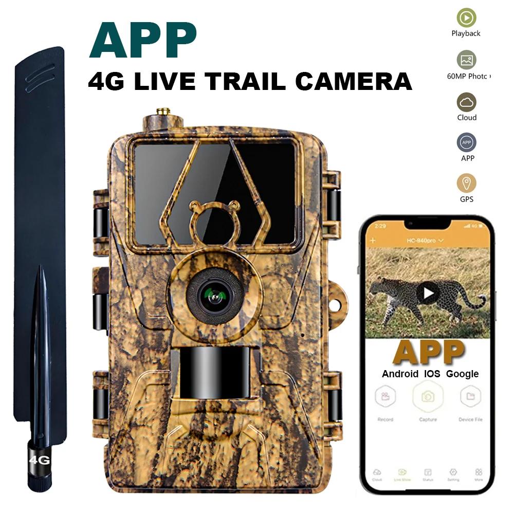 2025 4G LIVE Trail Camera APP Control IR Night Vision Hunting Trap HD Camera 60MP 8K with SIM Card Cellular Mobile Wildlife Cam