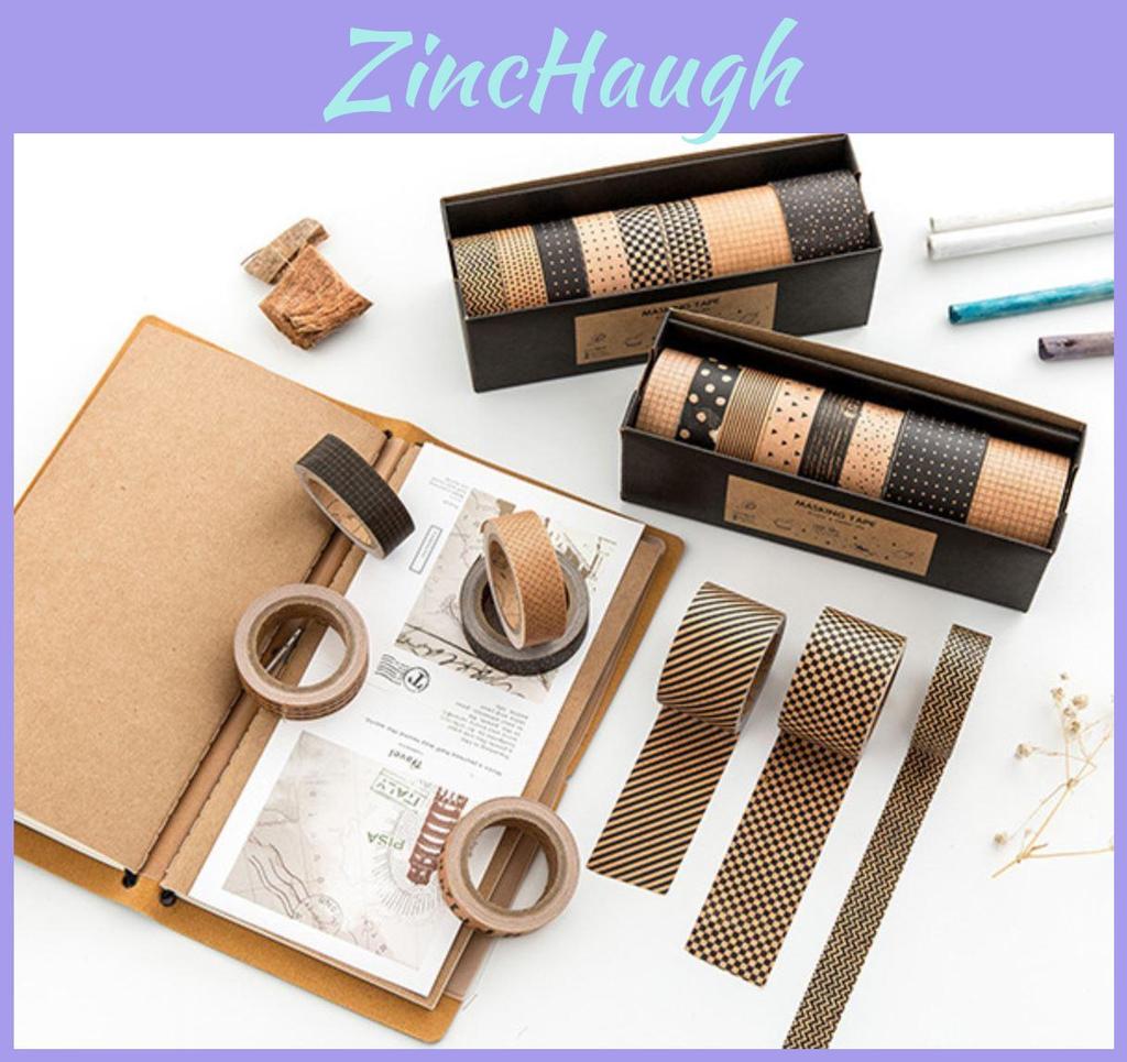 Stylish 8pcs/set Kraft Paper Tape Masking Pattern Vintage Traveller's Notebook Craft Ideal For Scrapbooking