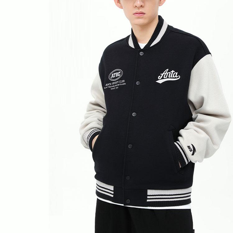 Anta Толстая однобортная бейсбольная куртка с длинным рукавом, мужские куртки, черная 152348726S-3