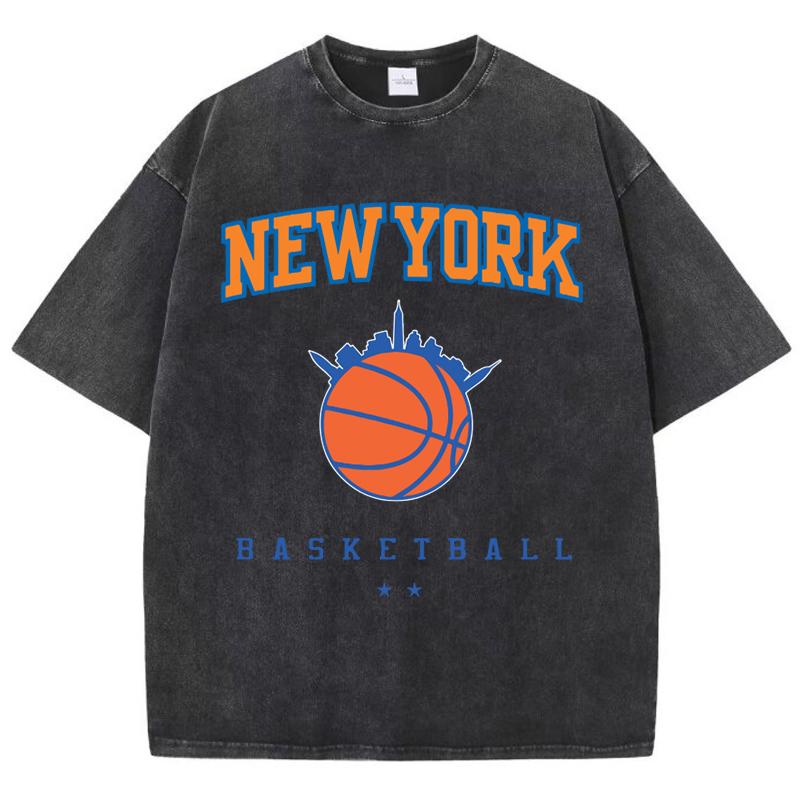 Женские хлопковые футболки с потертостями All-Math O-Neck с принтом баскетбола New York с коротким рукавом, летняя женская одежда