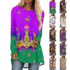 Women's Fashionable Round Neck Raglan Long Sleeved Carnival Printed Casual Pullover Top